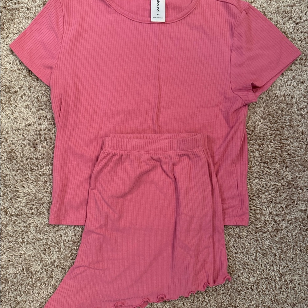 Abound Coral Ribbed Pajama Set